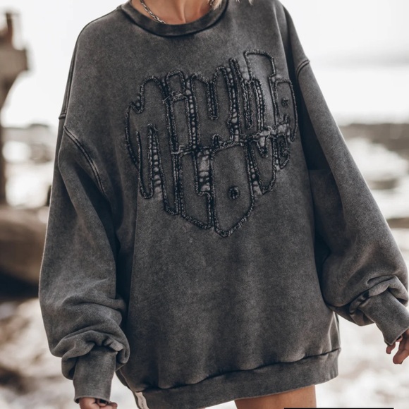 MIKUTA oversized grey black faded distressed sweatshirt - Picture 4 of 15